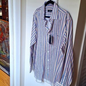 Rare Multicolor BUGATCHI UOMO Dress Shirt with accented cuffs and collar
